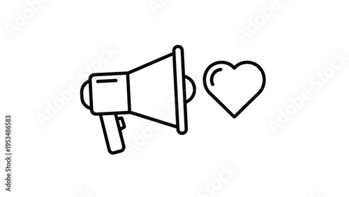 Megaphone next to a heart icon, representing emotional communication, spreading love, advocacy, and heartfelt announcements.
