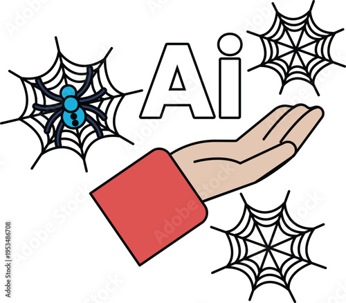 Hand offers letter "Ai" with spiderwebs around it