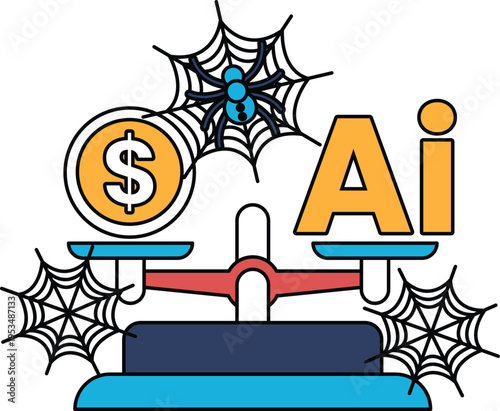 Scales balance money and AI symbols