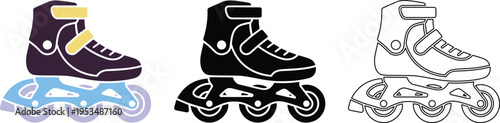 Roller Skates Icon Set in Flat and Outline Style