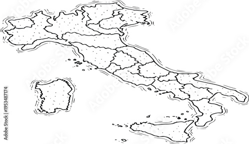 Hand-drawn Italy map vector, detailed vintage sketch and scribble illustration
