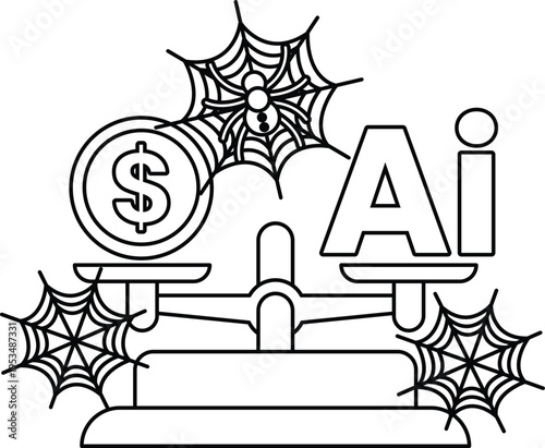 Scales balance money and AI symbols