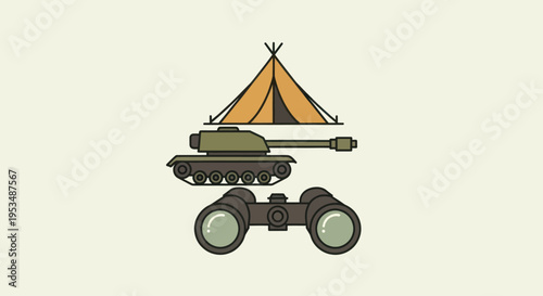 Military Tank with Tent and Binoculars.