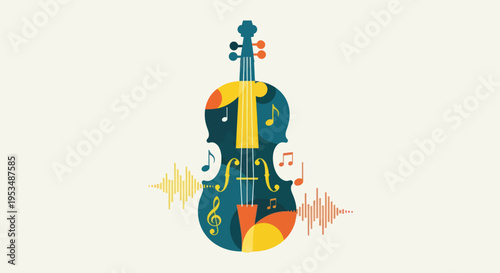 Colorful illustration of a violin.