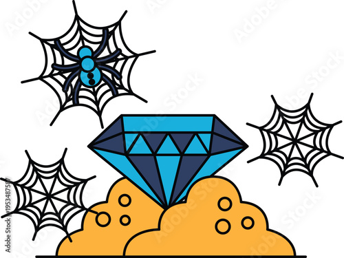 Diamond gleams above spiderwebs, clouds, and dots