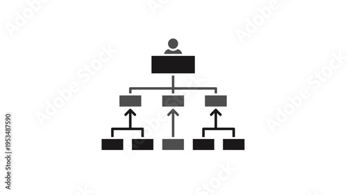 Hierarchical organizational chart with a person at the top, illustrating top-down management, team structure, and reporting lines.