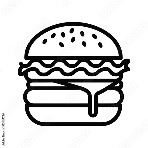 Simple Line Icon of a Burger with Cheese and Lettuce