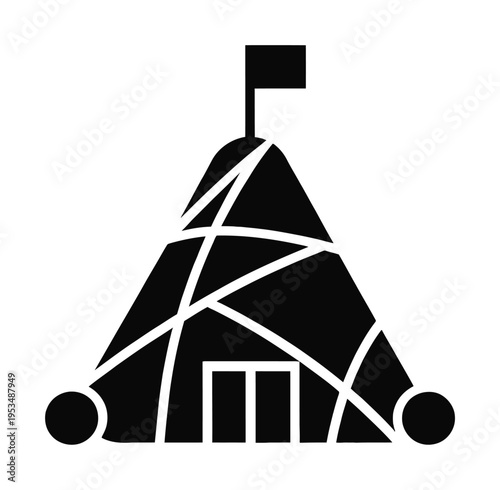 Bold graphic vector of a mountain peak with a flag at the summit