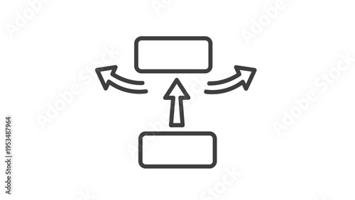 Rectangles with arrows indicating upward movement and outward expansion, symbolizing process flow, growth, and distribution.