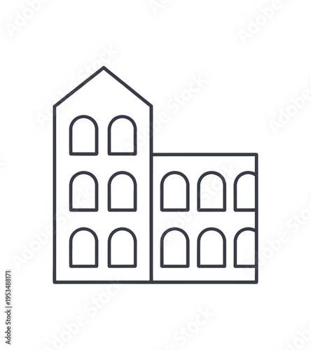 Vector of a building with arched windows and a rectangular extension