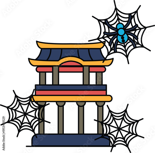 Ancient temple stands beneath eerie spiderwebs