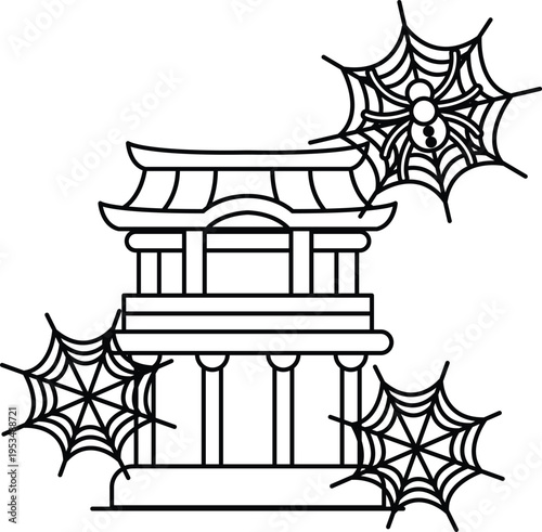 Ancient temple stands beneath eerie spiderwebs