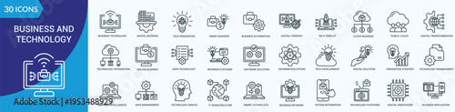 Vusiness Technology Icon Pack Illustration Vector Outline Style 