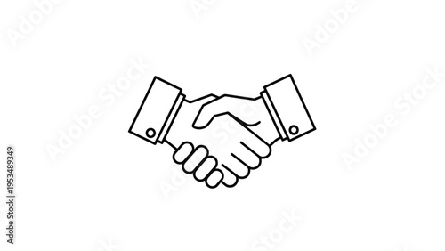 Outline of two hands shaking, representing partnership, agreement, deal, greeting, and collaboration in business.