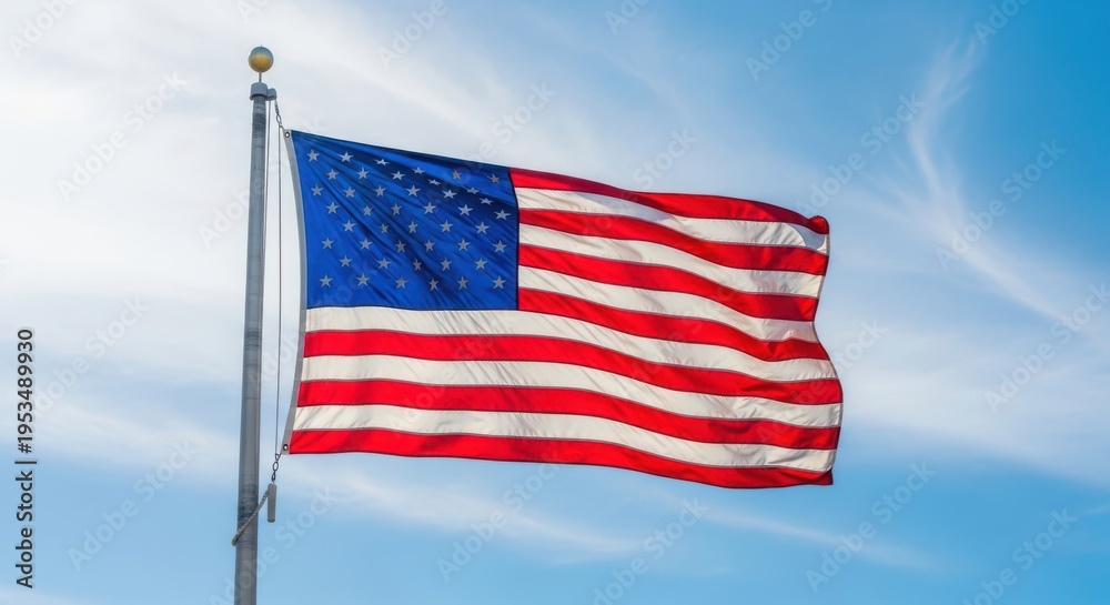 Obraz premium American flag waving in the wind on a clear day