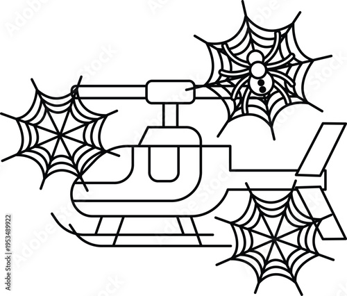 Black lines sketch a helicopter