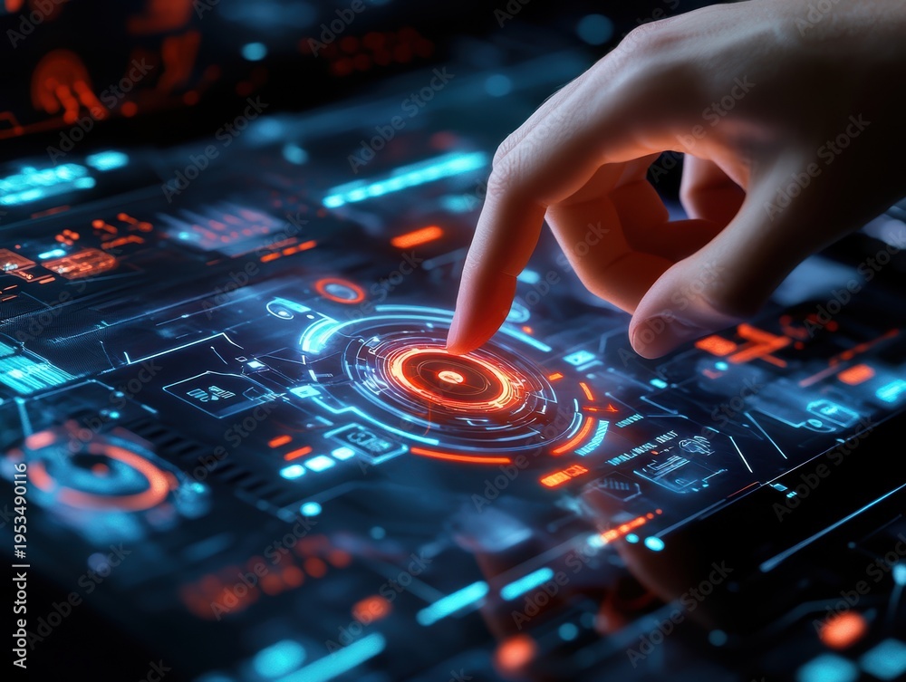 Obraz premium Futuristic hand interaction with digital interface.