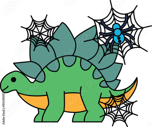 Dinosaur stands calmly with spiky back and stout legs