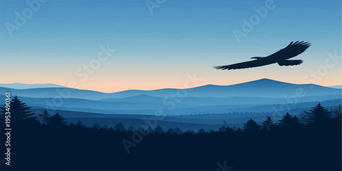 Eagle flying over mountain landscape with clouds at sunset 🦅🏔️☁️🌅