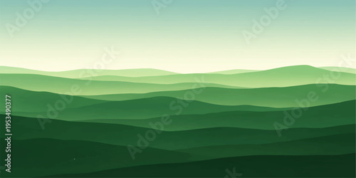 Beautiful summer mountain landscape with green hills grass fields and clouds in the blue sky at sunrise or sunset over natural scenery