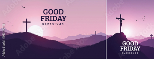 Dramatic Good friday with cross background, 
Good friday holy week background for banner and social meida template