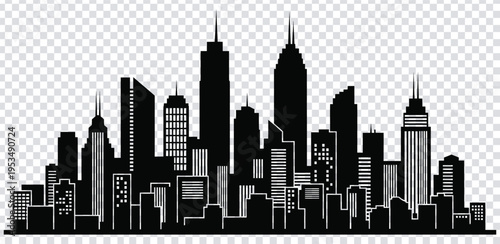 Vector illustration black and white illustration of a city skyline with tall buildings