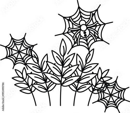 Spiders spin delicate webs among leafy stems