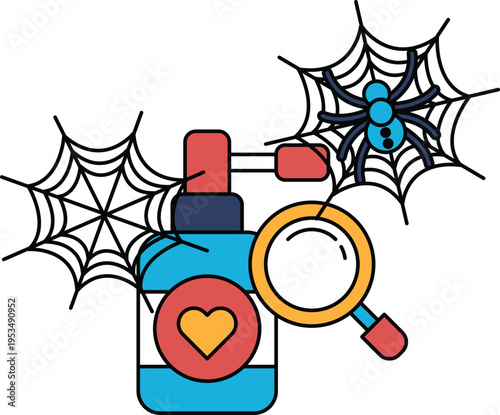 Black line art shows a sanitizer bottle