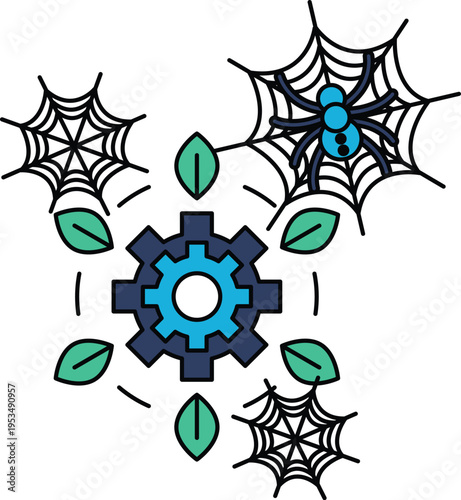 Gear spins with spider webs and leaves