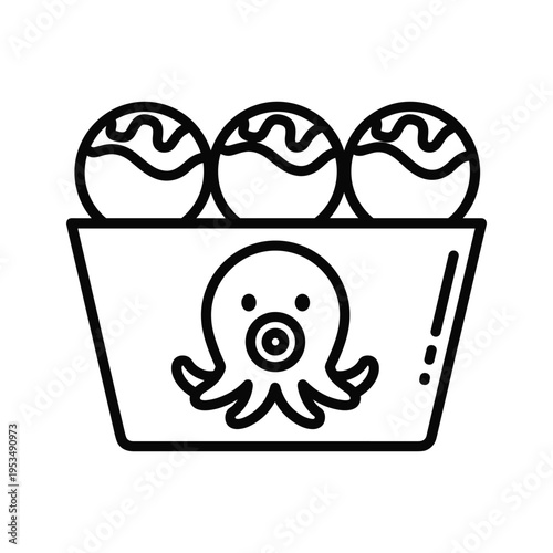 Takoyaki Icon Vector: Japanese Street Food with Octopus Illustration