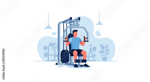 Man Using Pec Deck Machine Butterfly Chest Fore Arm Exercise in Gym Fitness Training