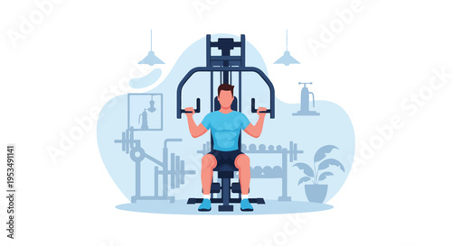 Man Using Pec Deck Machine Butterfly Chest Exercise in Gym Fitness Training
