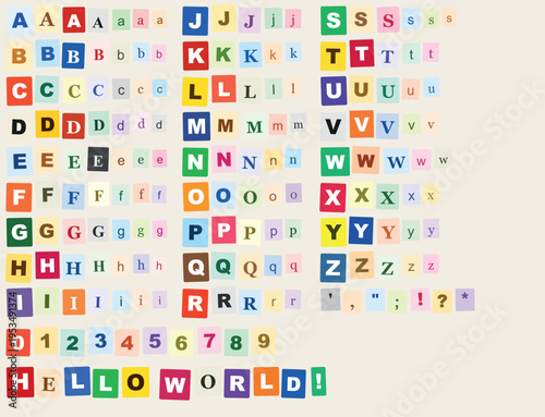 Colorful Ransom Style Alphabet Letter Font Set with Uppercase Lowercase and Numbers for Creative Design Typography Use