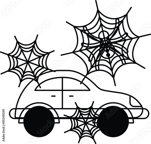 Black lines draw a cartoon car