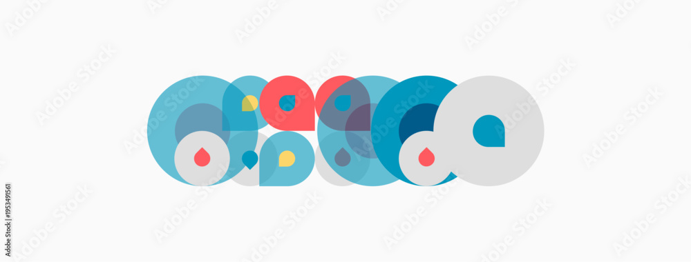 Fototapeta premium Colorful overlapping circles form abstract logo. Design features blue, red, turquoise hues. Simple, modern aesthetic.