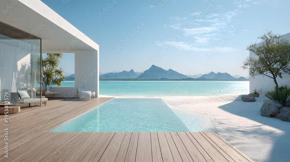 Fototapeta premium Luxury Beachfront Villa with Infinity Pool and Stunning Ocean View.