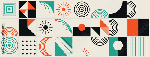 Retro Bauhaus Geometric Pattern Tile Set for Modern Graphic Design Branding Backgrounds and Creative Print Use