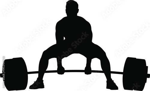 Weightlifter deadlift silhouette, strong athlete lifting barbell for strength training fitness design vector