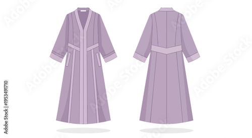Beautiful vector illustration of a lavender dressing gown, displaying front and back views for luxurious comfort.