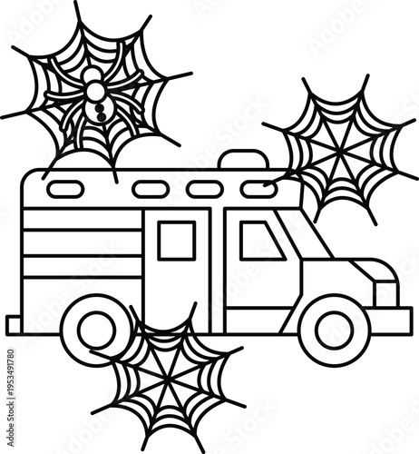 Spiders hang above a campervan