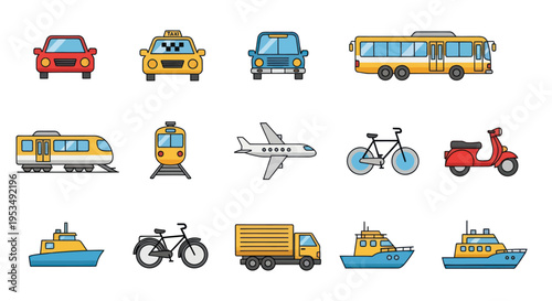 Transportation Vehicles Icons.