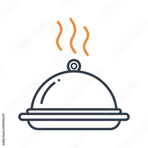 Hot food cloche icon, serving dish with steam, restaurant service, culinary, healthy meal