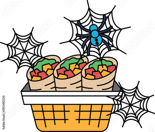 Black-and-white illustration of three wrapped rolls in a basket