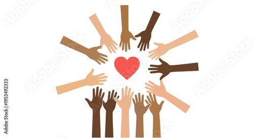 Diverse hands forming a heart shape.