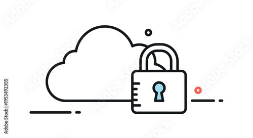 Secure cloud storage and data encryption services showing a simple line art cloud icon protected by a large digital padlock.