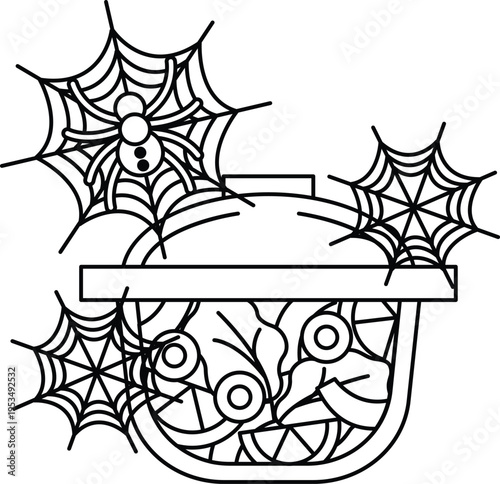 Spider webs decorate a vintage pot