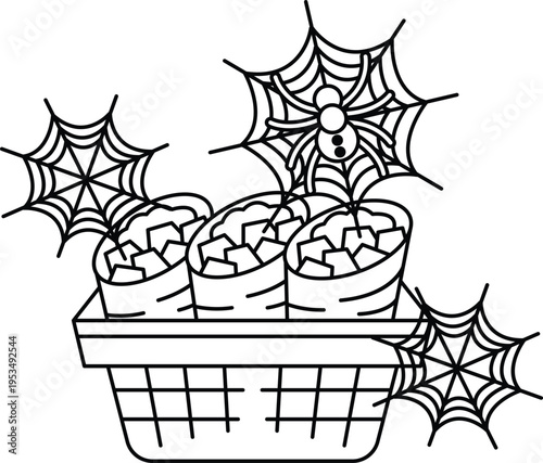 Black-and-white illustration of three wrapped rolls in a basket