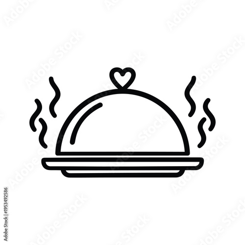Hot Food Served Dish with Heart Cloche Icon - Vector Illustration