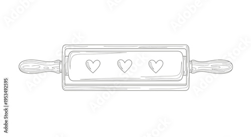 Heart shaped pastry on rolling pin.