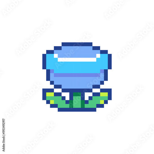 Pixel Art Bell Flower Icon. Retro 8 Bit  Blue Blossom Pixel Flower Vector Illustration for Game Assets, UI, Stickers and Floral Design
